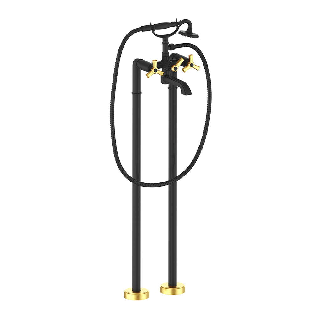 Vogt Zehn Floor Mount Tub Filler - 3-Spoke Handle (Z3) / Brushed Gold/Matte Black