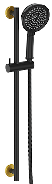 Vogt Zehn Sliding Shower Bar with Hand Shower - Brushed Gold/Matte Black