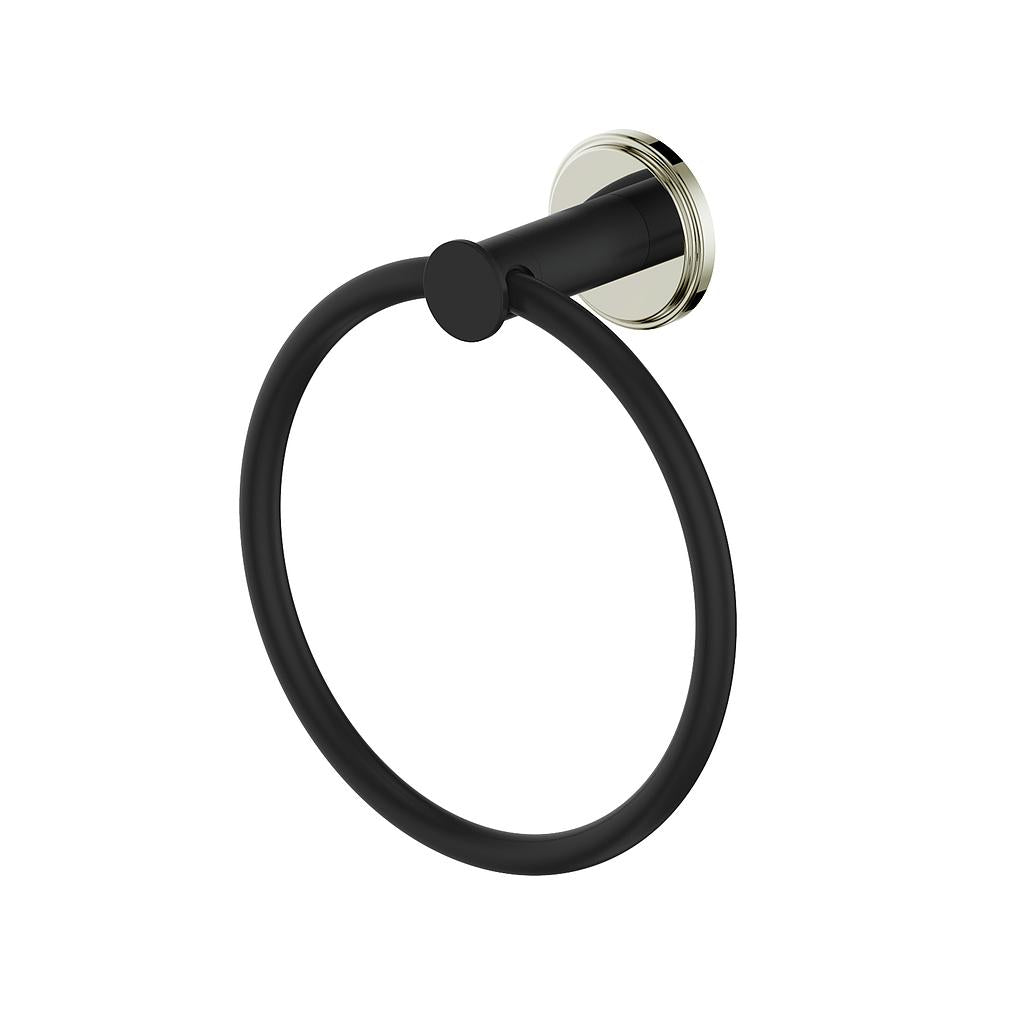 Vogt Zehn Towel Ring - Polished Nickel/Matte Black