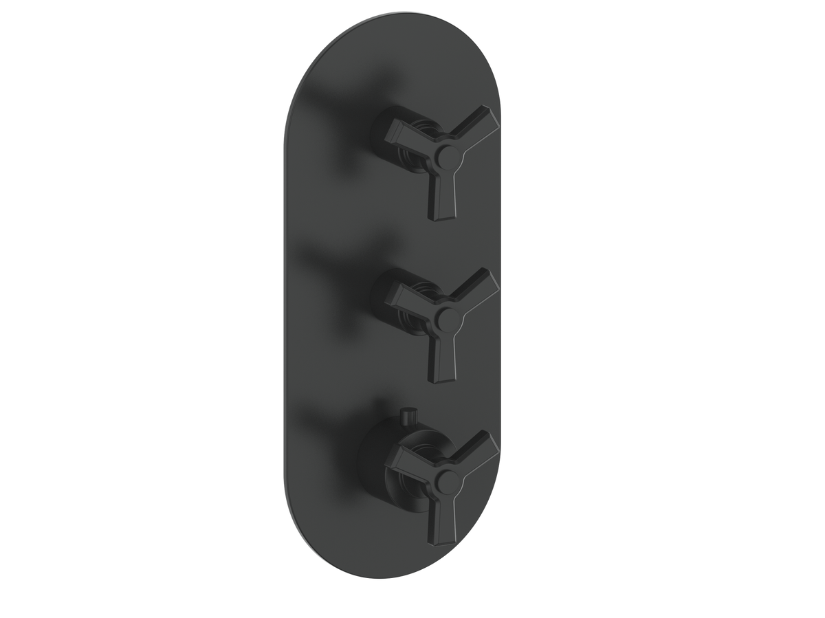 Vogt Zehn Trim for 3/4" High-Flow TH Valve with 2 Stops - 3-Spoke Handle (Z3) / Matte Black