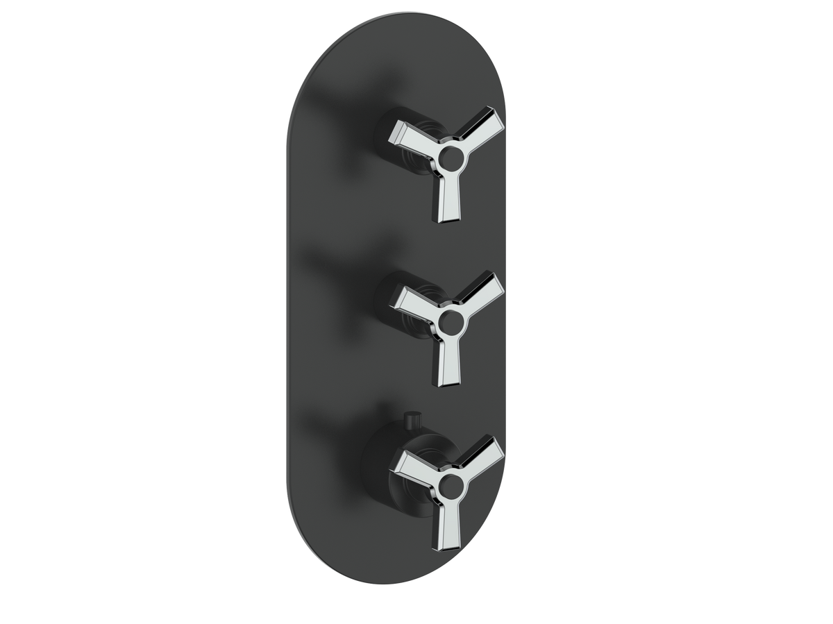 Vogt Zehn Trim for 3/4" High-Flow TH Valve with 2 Stops - 3-Spoke Handle (Z3) / Chrome/Matte Black