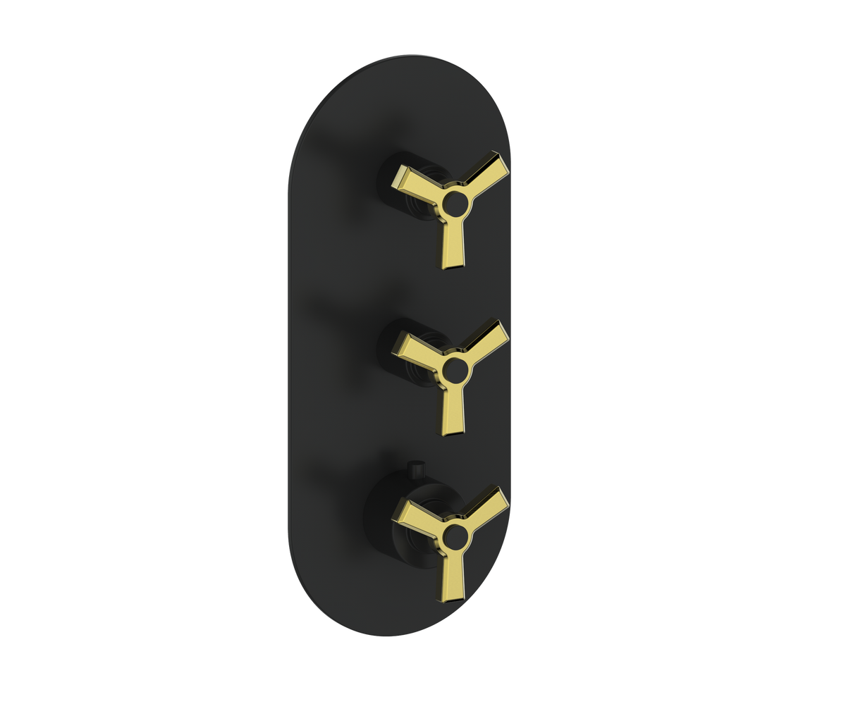 Vogt Zehn Trim for 3/4" High-Flow TH Valve with 2 Stops - 3-Spoke Handle (Z3) / Brushed Gold/Matte Black