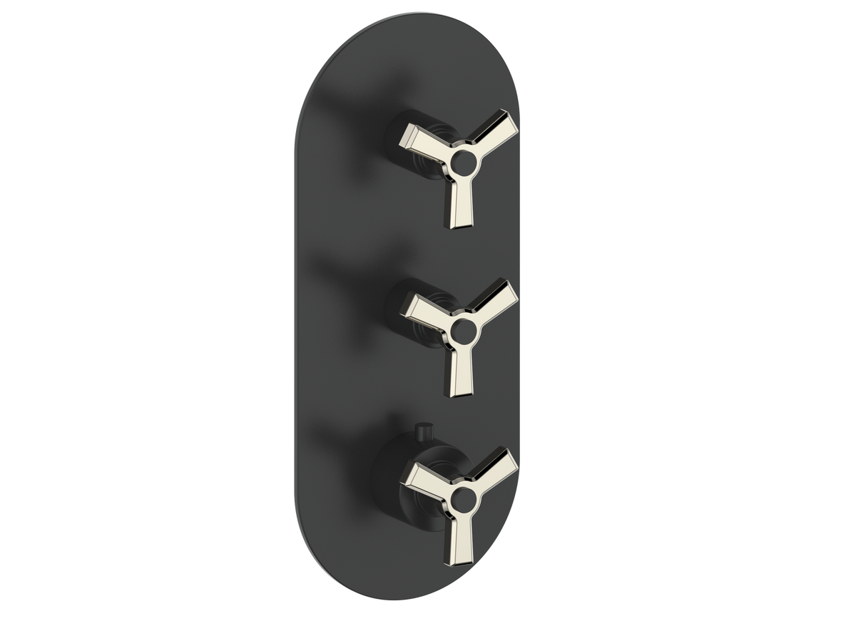 Vogt Zehn Trim for 3/4" High-Flow TH Valve with 2 Stops - 3-Spoke Handle (Z3) / Polished Nickel/Matte Black