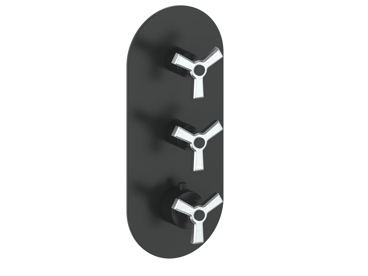 Vogt Zehn Trim for 3/4" High-Flow TH Valve with 2 Stops - 3-Spoke Handle (Z3) / Stainless Steel/Matte Black