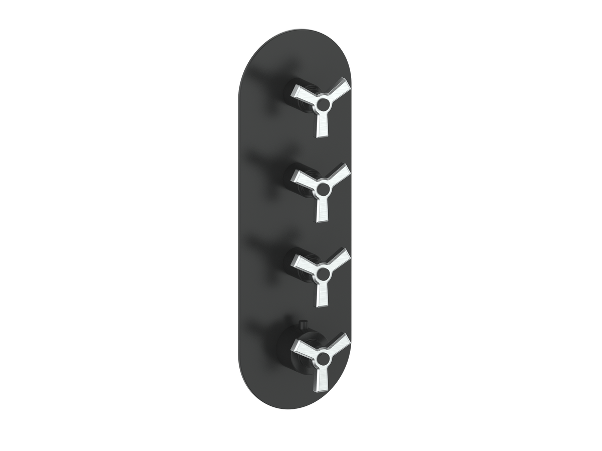 Vogt Zehn Trim for 3/4" High-Flow TH Valve with 3 Stops - 3-Spoke Handle (Z3) / Stainless Steel/Matte Black