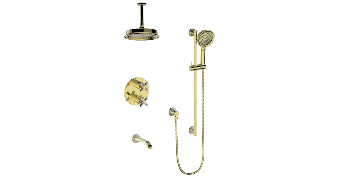 Vogt Zehn Trim for 3-Way TH Shower Kit with 6" Ceiling Arm - 4-Spoke Handle (Z4) / Brushed Gold