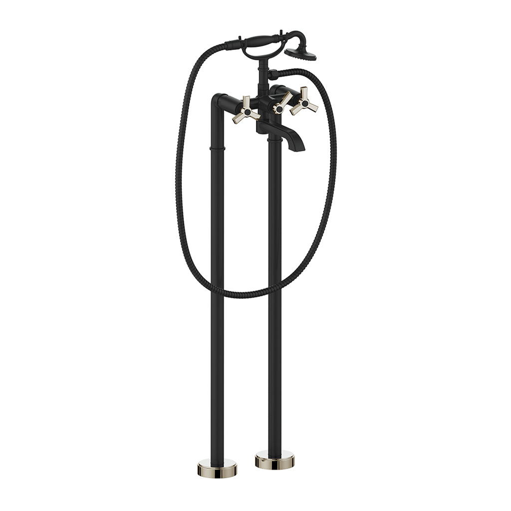 Vogt Zehn Trim for Floor Mount Tub Filler - 3-Spoke Handle (Z3) / Polished Nickel/Matte Black