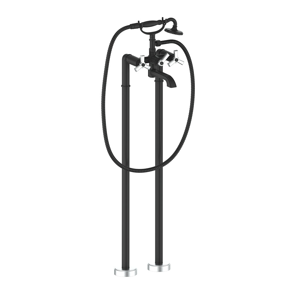 Vogt Zehn Trim for Floor Mount Tub Filler - 3-Spoke Handle (Z3) / Stainless Steel/Matte Black