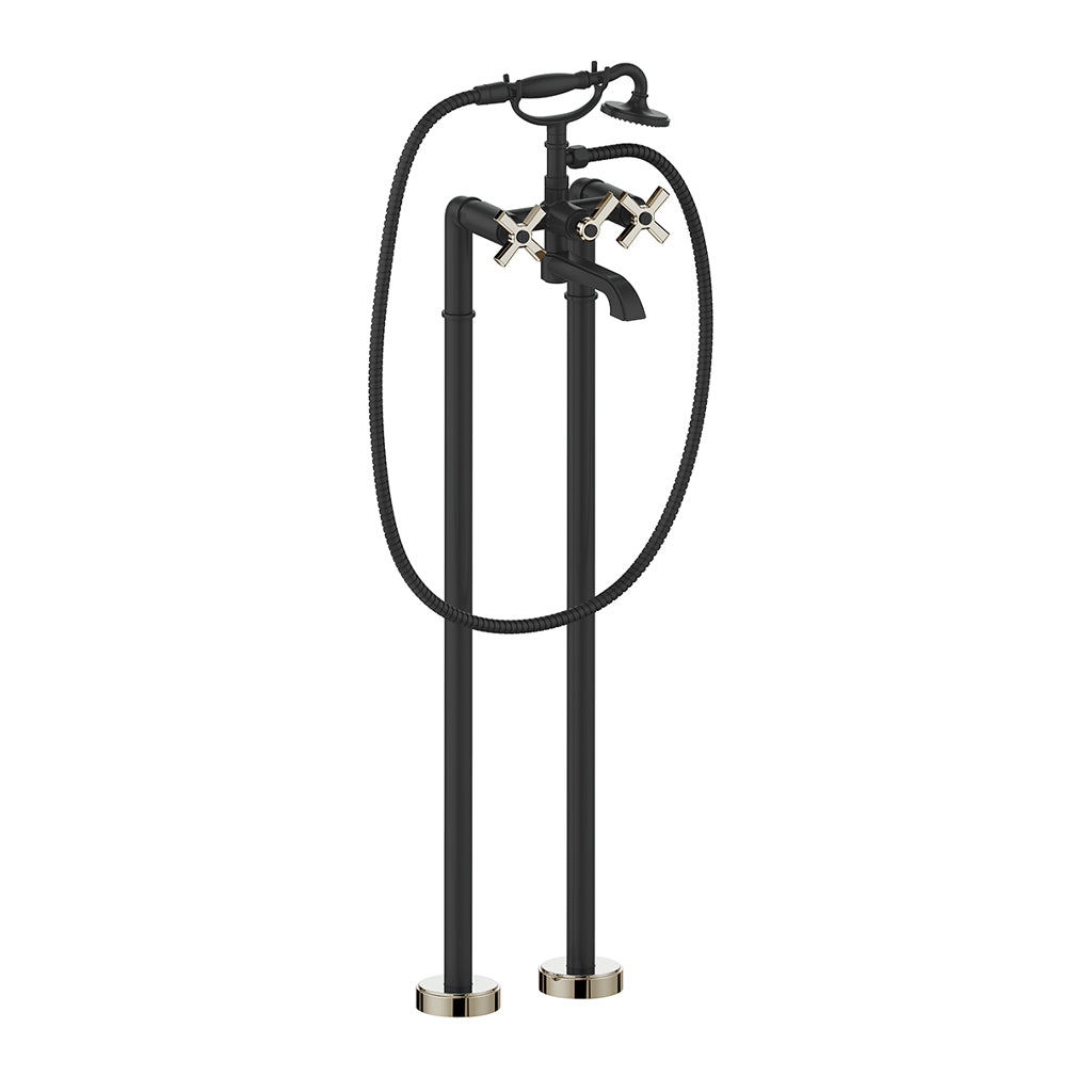 Vogt Zehn Trim for Floor Mount Tub Filler - 4-Spoke Handle (Z4) / Polished Nickel/Matte Black