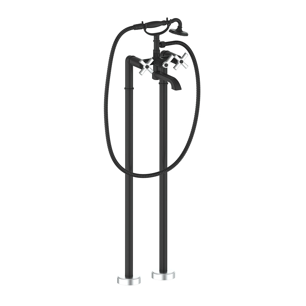 Vogt Zehn Trim for Floor Mount Tub Filler - 4-Spoke Handle (Z4) / Stainless Steel/Matte Black