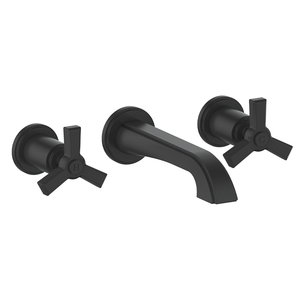 Vogt Zehn Wall Mount Lavatory Faucet - 3-Spoke Handle (Z3) / Matte Black