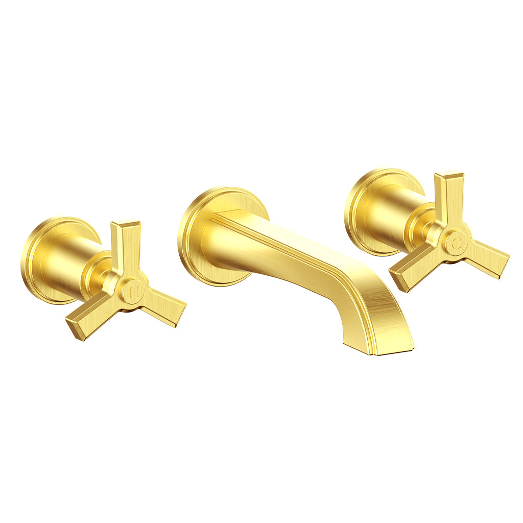 Vogt Zehn Wall Mount Lavatory Faucet - 3-Spoke Handle (Z3) / Brushed Gold