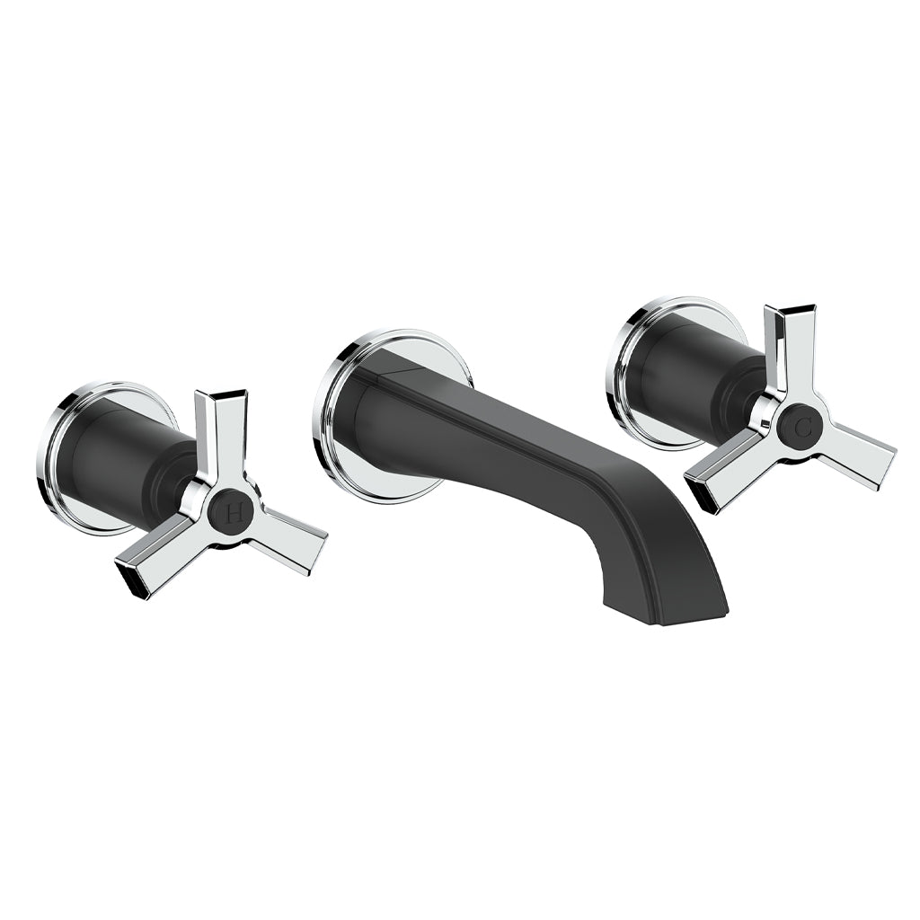 Vogt Zehn Wall Mount Lavatory Faucet - 3-Spoke Handle (Z3) / Chrome/Matte Black