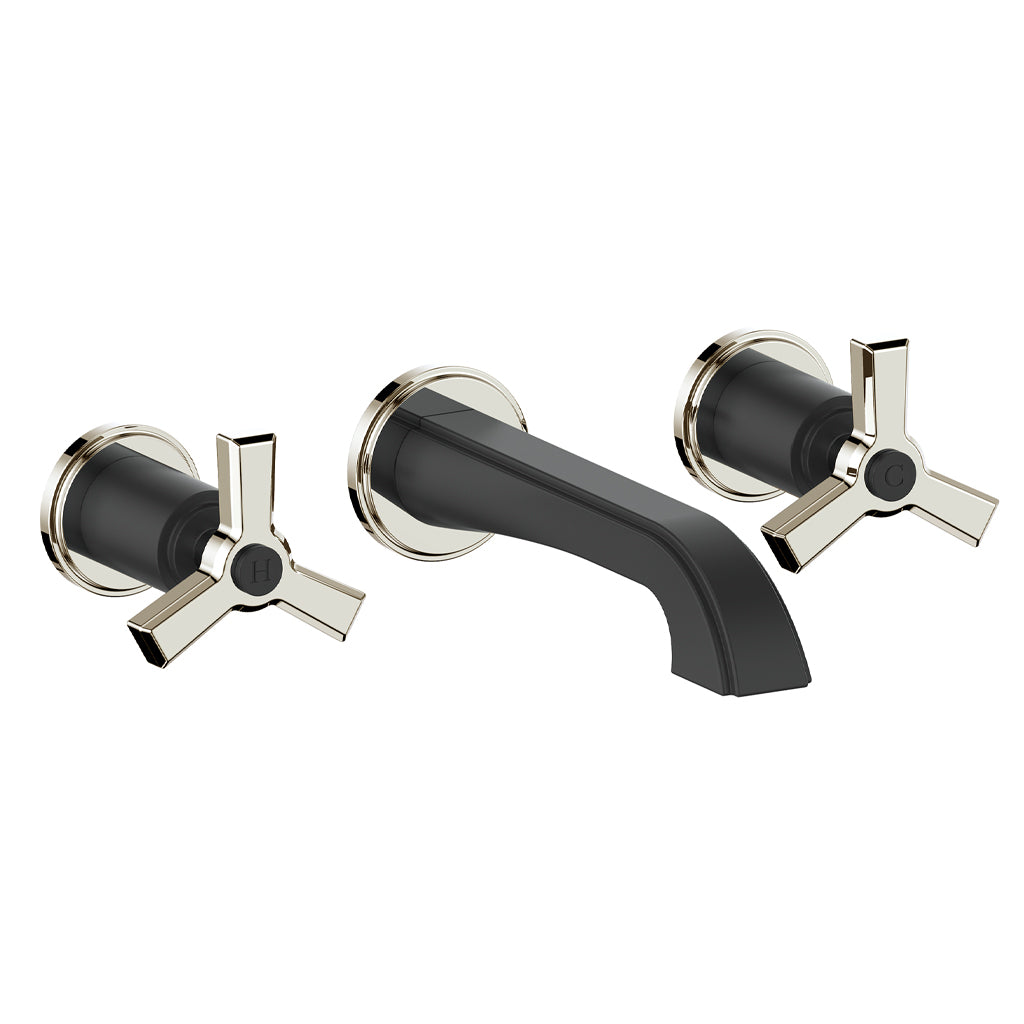 Vogt Zehn Wall Mount Lavatory Faucet - 3-Spoke Handle (Z3) / Polished Nickel/Matte Black