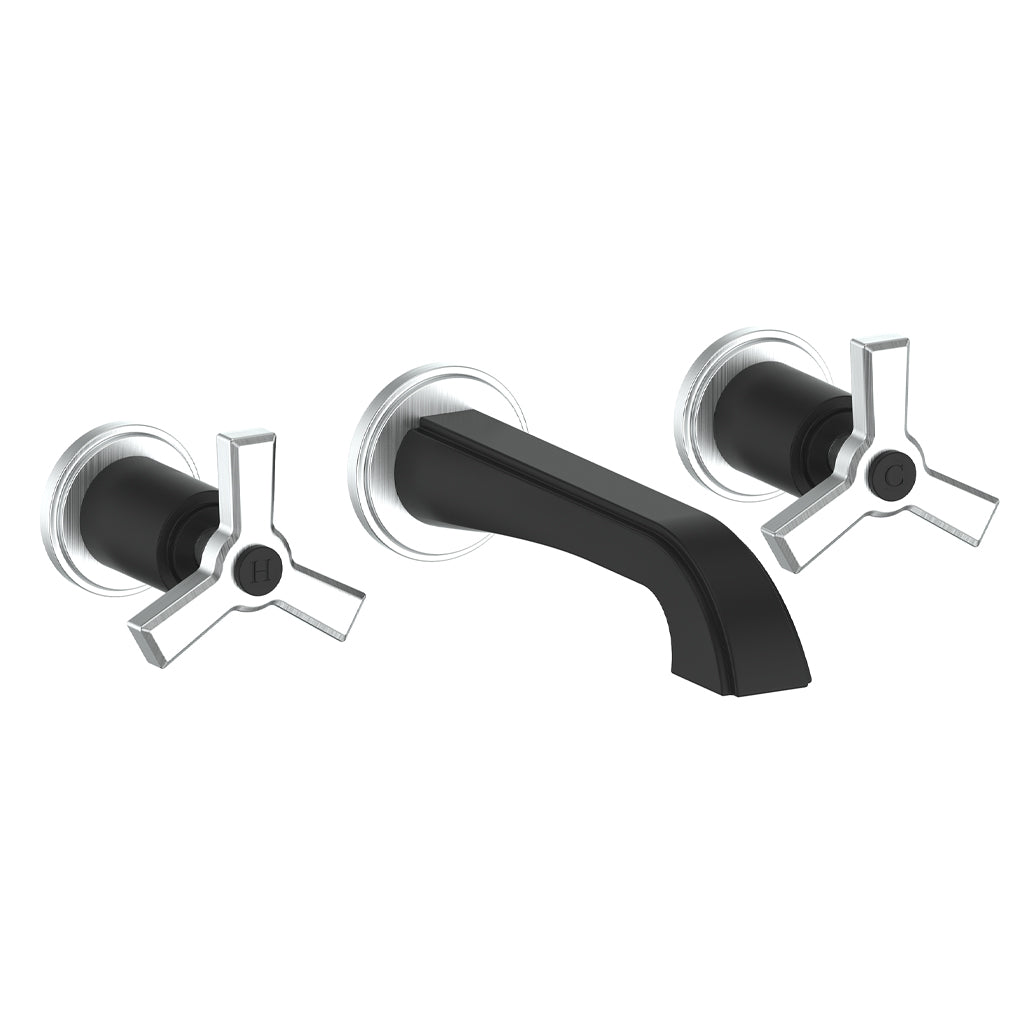Vogt Zehn Wall Mount Lavatory Faucet - 3-Spoke Handle (Z3) / Stainless Steel/Matte Black