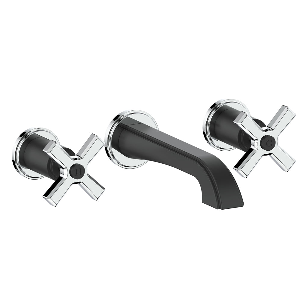 Vogt Zehn Wall Mount Lavatory Faucet - 4-Spoke Handle (Z4) / Chrome/Matte Black