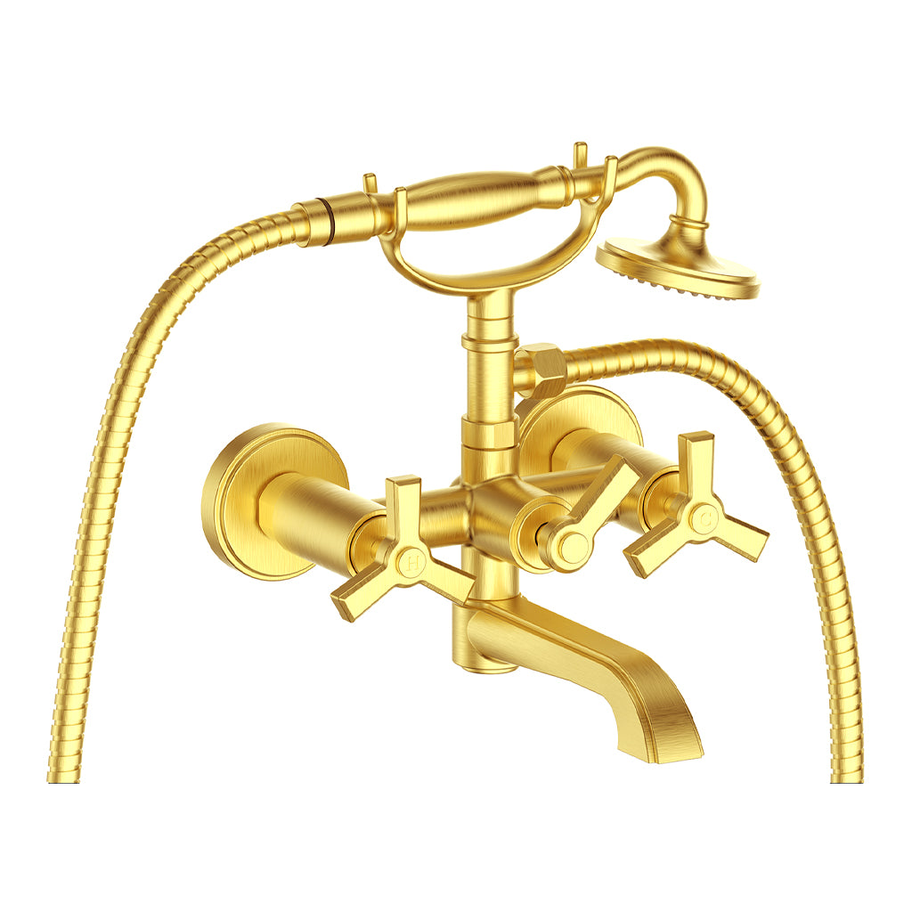 Vogt Zehn Wall Mount Tub Filler - 3-Spoke Handle (Z3) / Brushed Gold
