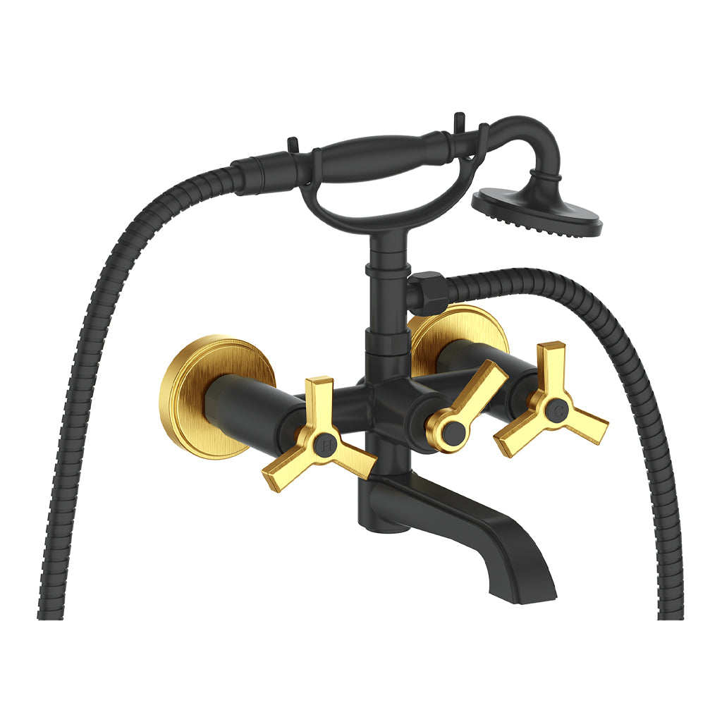 Vogt Zehn Wall Mount Tub Filler - 3-Spoke Handle (Z3) / Brushed Gold/Matte Black