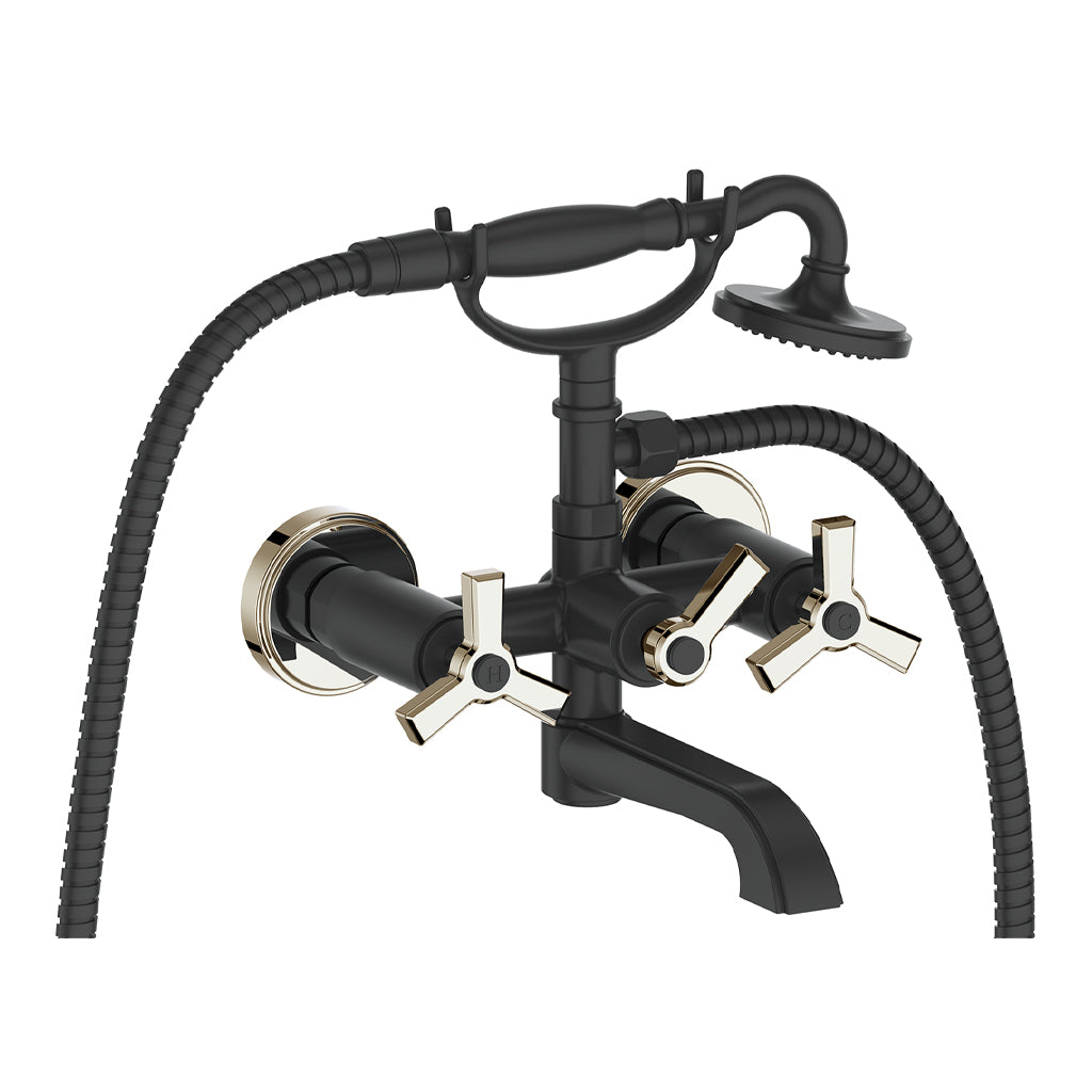 Vogt Zehn Wall Mount Tub Filler - 3-Spoke Handle (Z3) / Polished Nickel/Matte Black