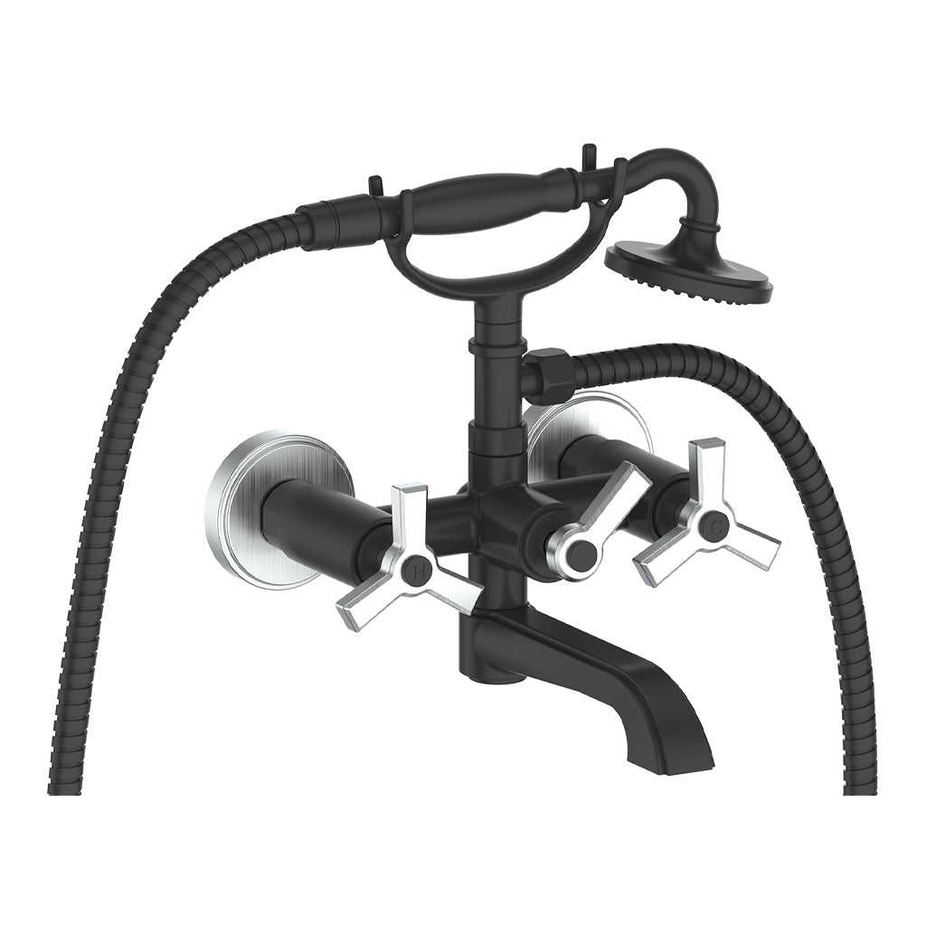 Vogt Zehn Wall Mount Tub Filler - 3-Spoke Handle (Z3) / Stainless Steel/Matte Black