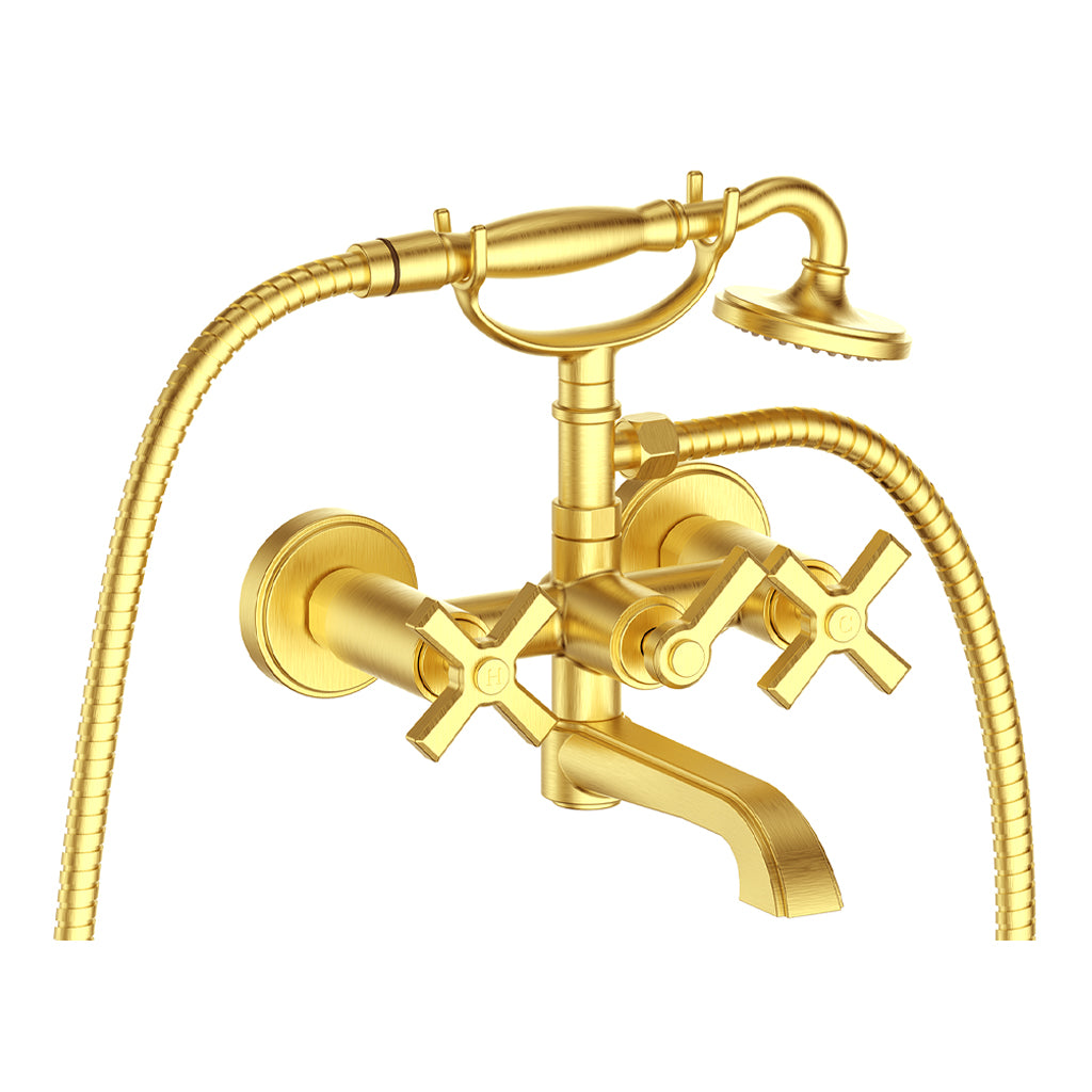 Vogt Zehn Wall Mount Tub Filler - 4-Spoke Handle (Z4) / Brushed Gold