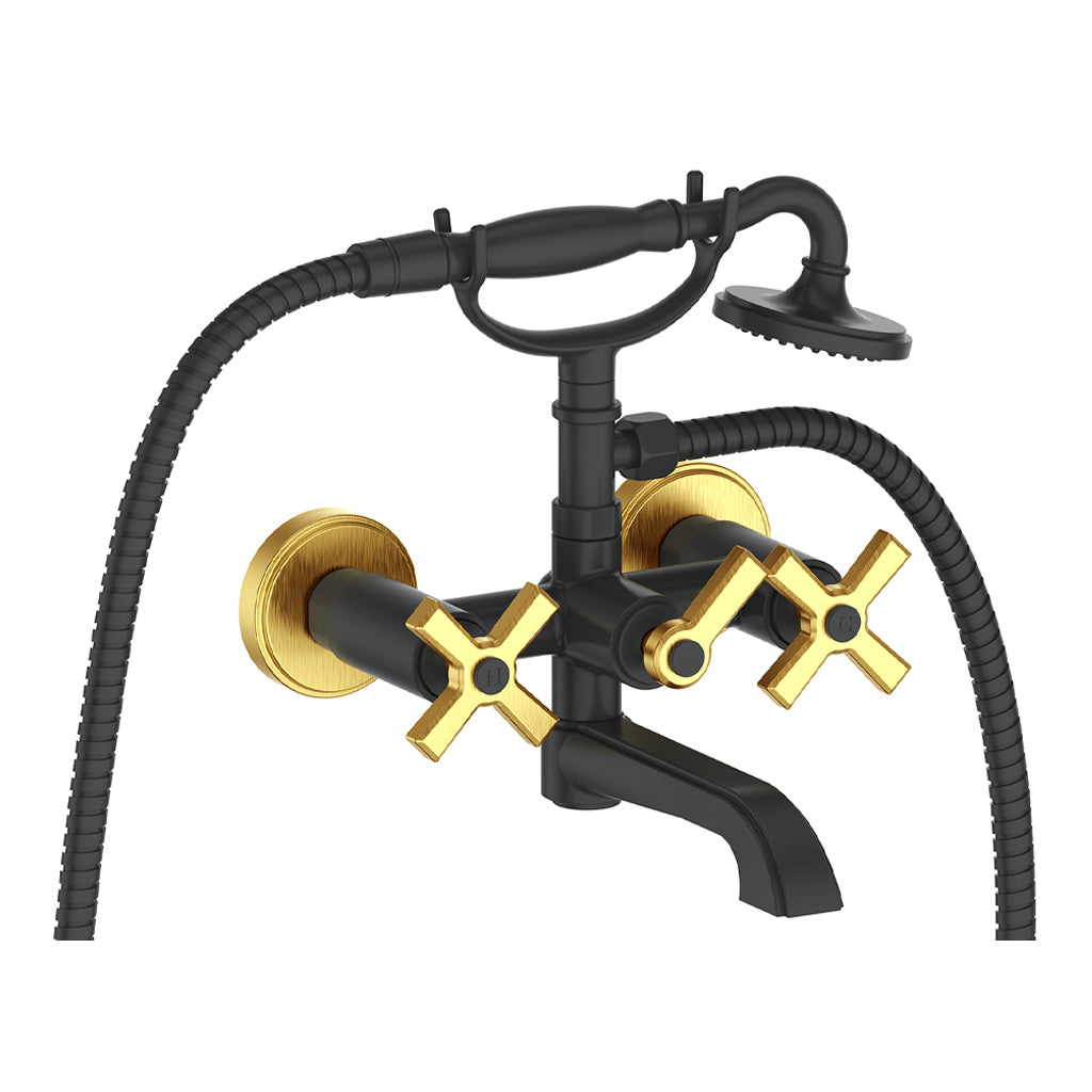 Vogt Zehn Wall Mount Tub Filler - 4-Spoke Handle (Z4) / Brushed Gold/Matte Black