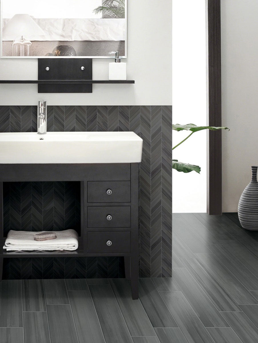 MSI Watercolor Graphite Chevron 12 x 15 Matte Porcelain mosaic (NWATGRACHE12X15-N) – MSI room scene