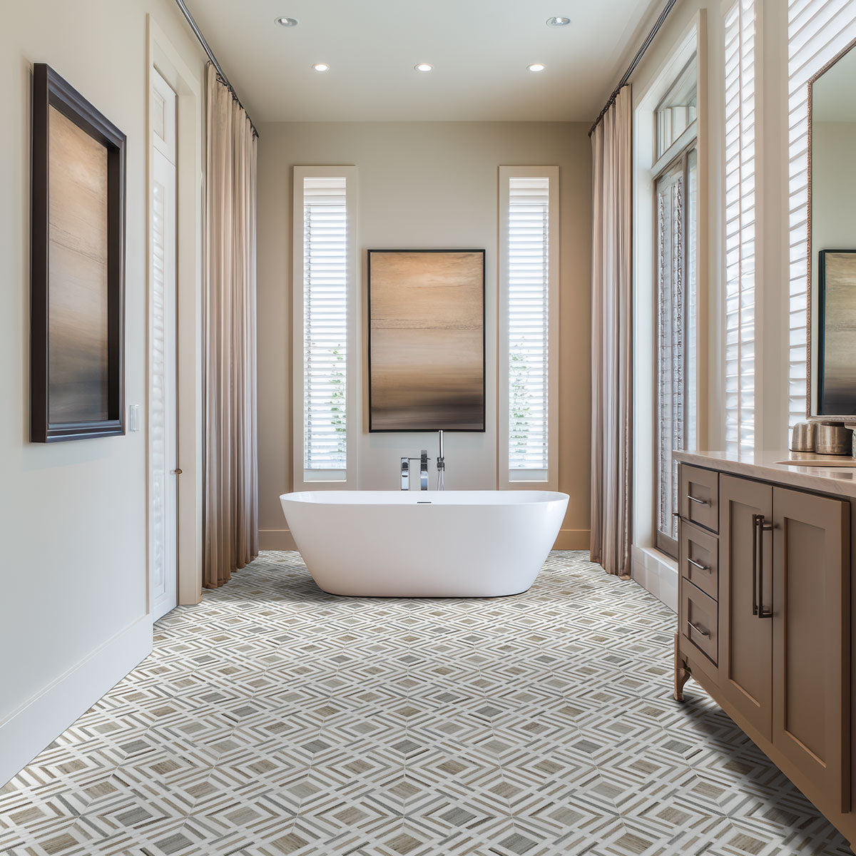 MSI Wellington Pattern Polished Marble mosaic (SMOT-WELLIN-POL8MM) – MSI room scene (bathroom)