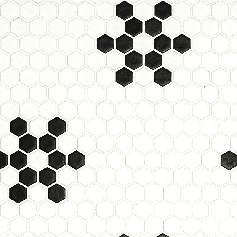 MSI White & Black Mod Petal Pattern 1" Hexagon Matte Porcelain mosaic (SMOT-PT-RETBIANER-MODPETM) – MSI product image