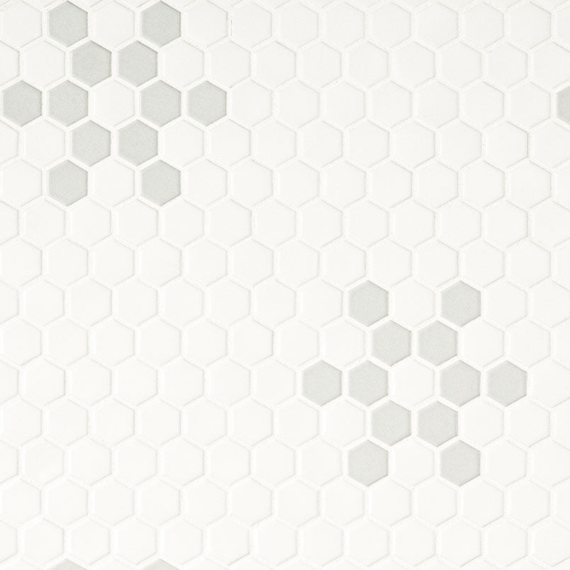 MSI White & Gray Mod Petal Pattern 1" Hexagon Matte Porcelain mosaic (SMOT-PT-RETBIAGRA-MODPETM) – MSI product image