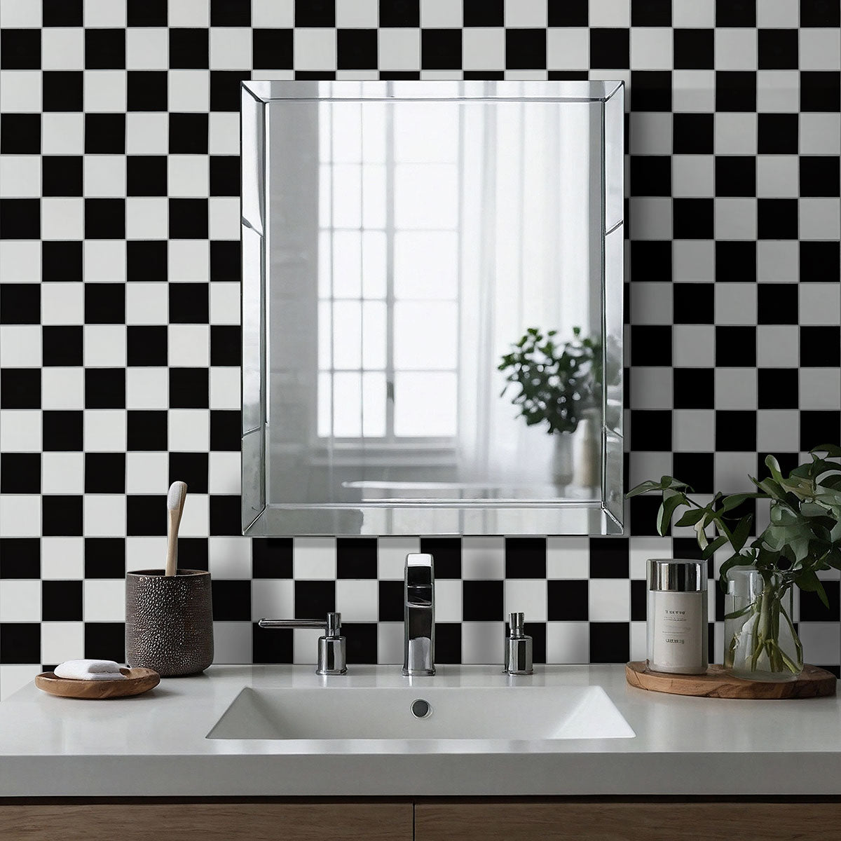 MSI White and Black 4" Checkered 4 x 4 Matte Porcelain mosaic (SMOT-PT-RETBIANER-4X4M) – MSI room scene