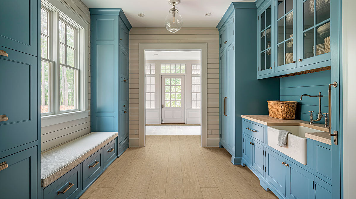 MSI Whitehill Sandlewood 9 x 48 Matte Porcelain tile (NWHISAN9X48) – MSI room scene (kitchen)