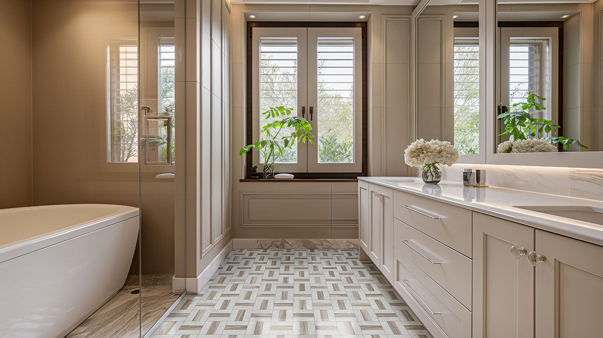 MSI Winslow Weave Polished Marble mosaic (SMOT-WINWEA-POL10MM) – MSI room scene