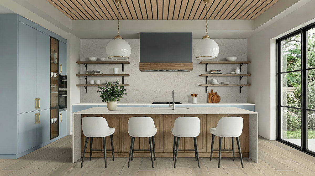 MSI Natural Macro 10.63 x 94.5 Wood slat panel (WPNL-ACWFLTNATMAC10.63X94.5) – MSI room scene (kitchen)