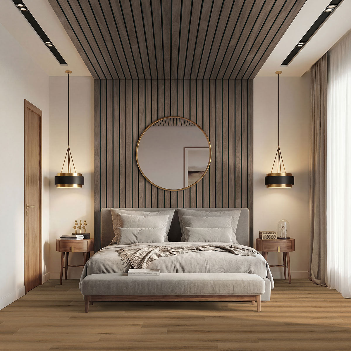 MSI Tawny Macro 10.63 x 94.5 Wood slat panel (WPNL-ACWFLTTAWMAC10.63X94.5) – MSI room scene (bedroom)