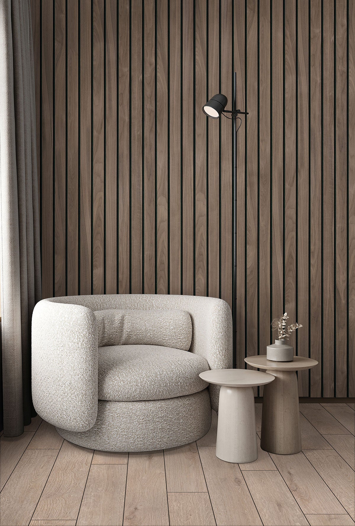 MSI Tawny Macro 10.63 x 94.5 Wood slat panel (WPNL-ACWFLTTAWMAC10.63X94.5) – MSI room scene