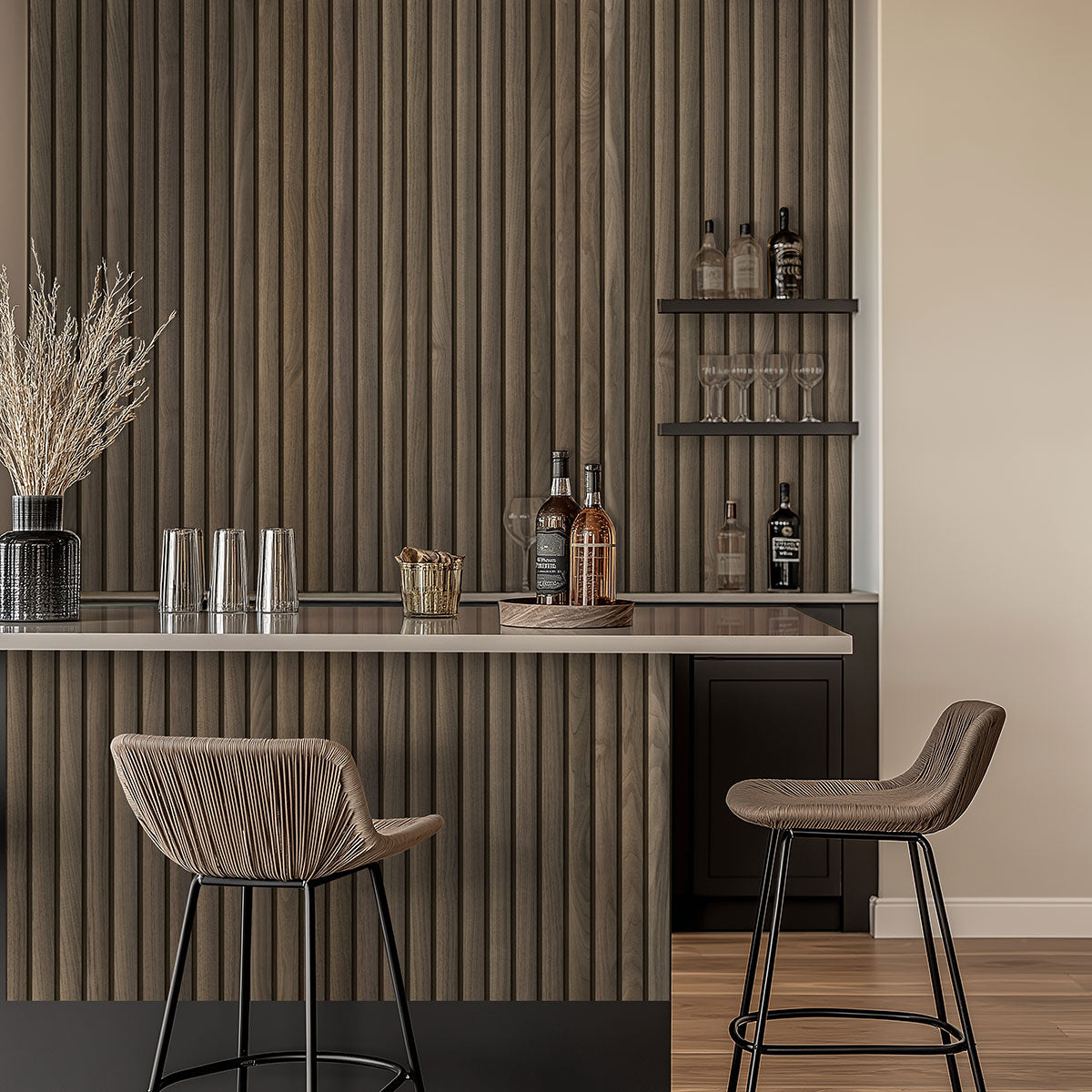 MSI Tawny Reeded 9.5 x 94.5 Wood slat panel (WPNL-ACWTAWREE9.5X94.5) – MSI room scene (kitchen)