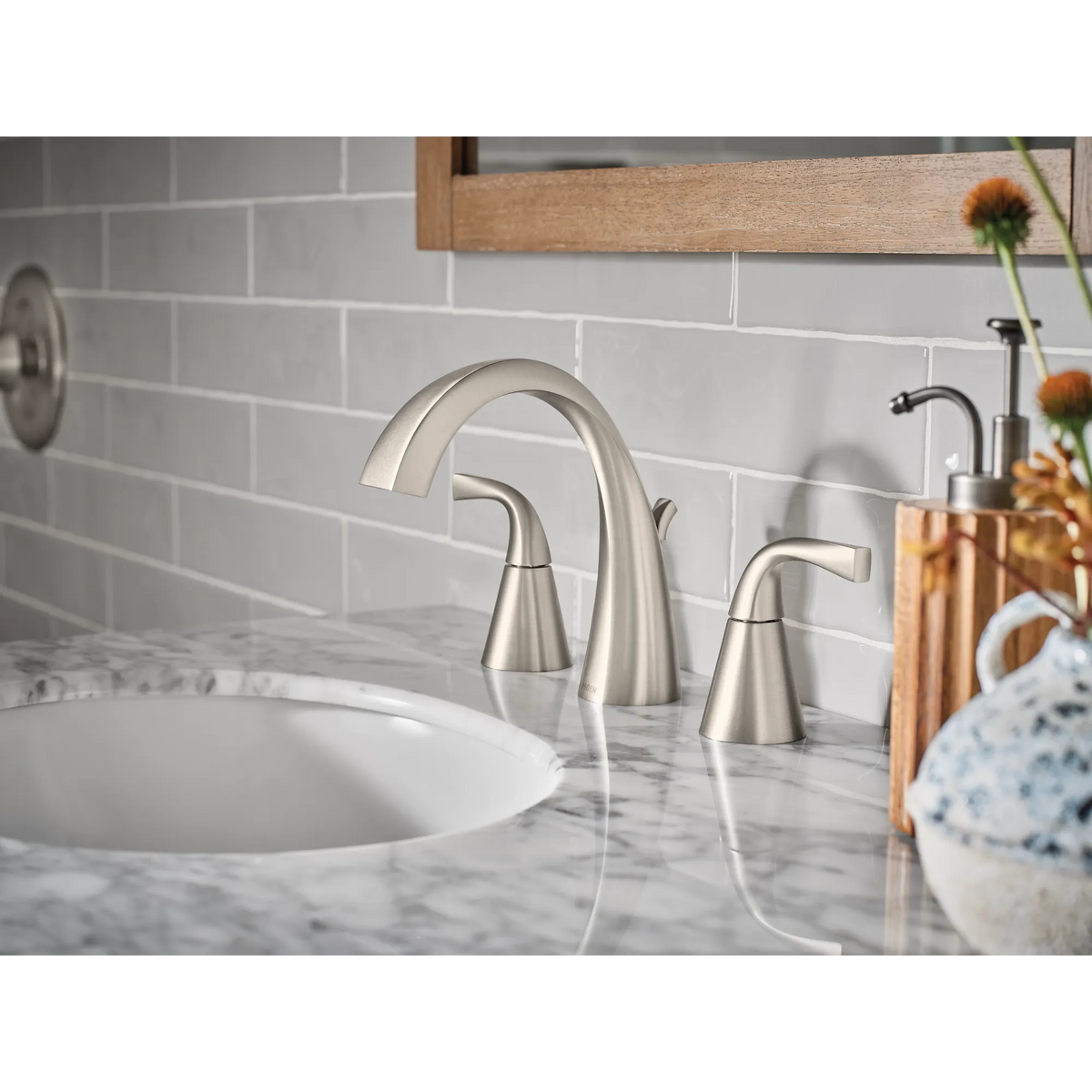Moen Oxby Two-Handle High-Arc Bathroom Faucet WS84661 in Spot Resist Brushed Nickel (WS84661SRN) - view 2