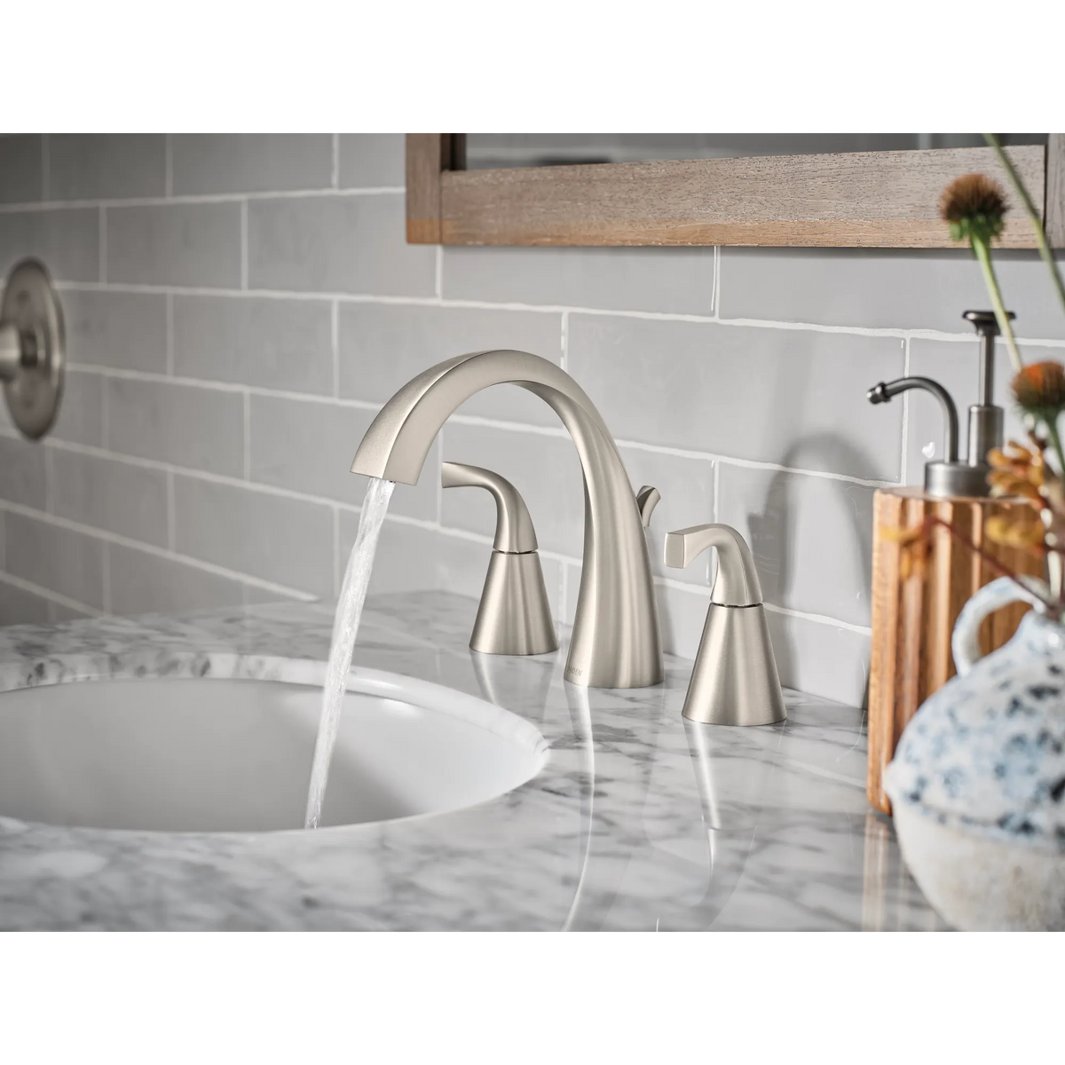 Moen Oxby Two-Handle High-Arc Bathroom Faucet WS84661 in Spot Resist Brushed Nickel (WS84661SRN) - view 3