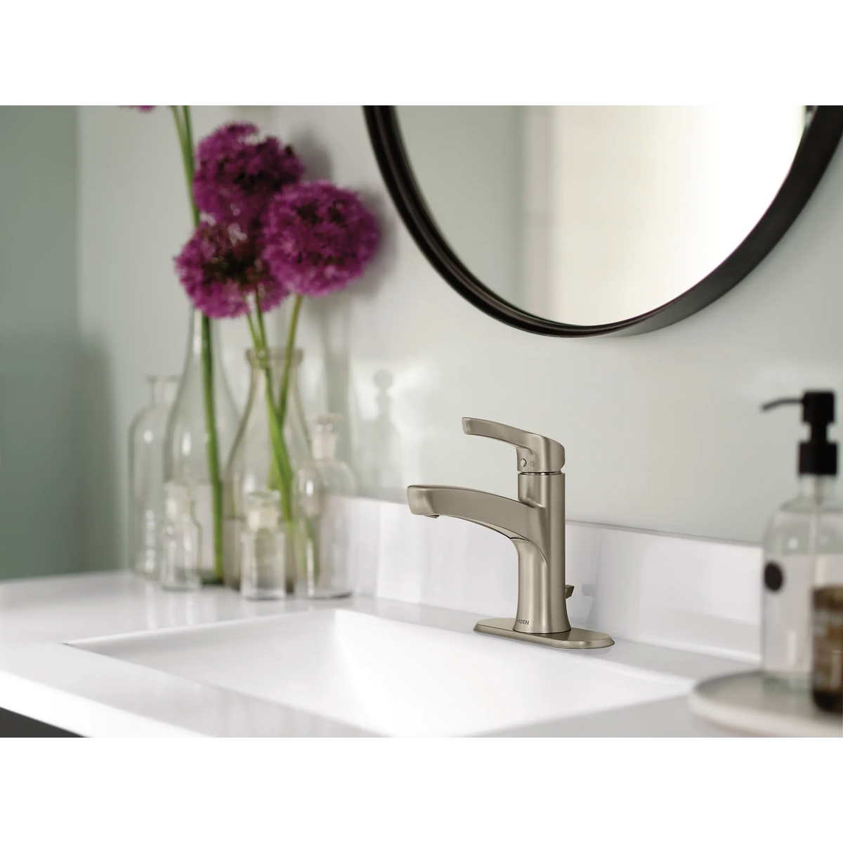 Moen Danika Single-Handle High-Arc Bathroom Faucet WSL84733 in Spot Resist Brushed Nickel (WSL84733SRN) - view 2