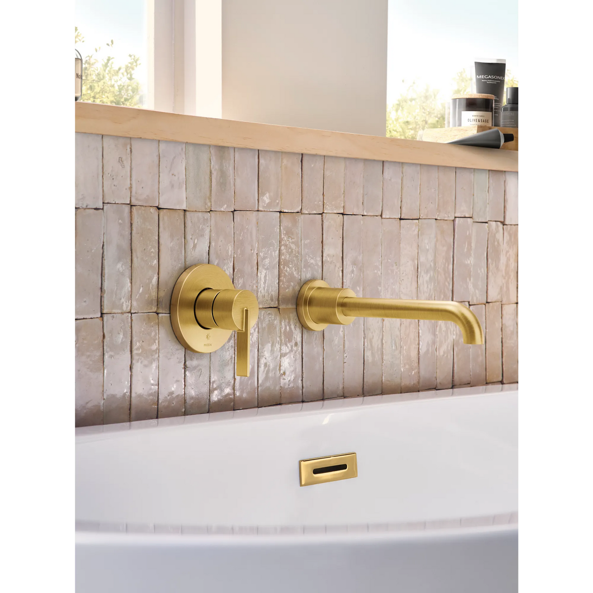Moen Cia Single-Handle Non-Diverter Wall-Mount Tub Filler WT6221 in Brushed Gold (WT6221BG) - view 2