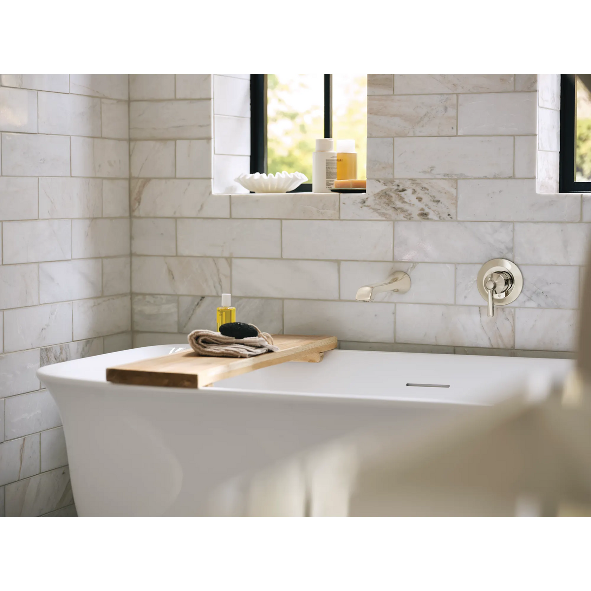 Moen Flara Single-Handle Non-Diverter Wall-Mount Tub Filler WTS921 in Polished Nickel (WTS921NL) - view 9
