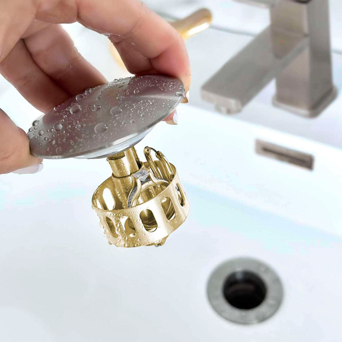 Stylish Pop-Up Bathroom Sink Drains Set with Overflow Brushed Nickel D-701B2