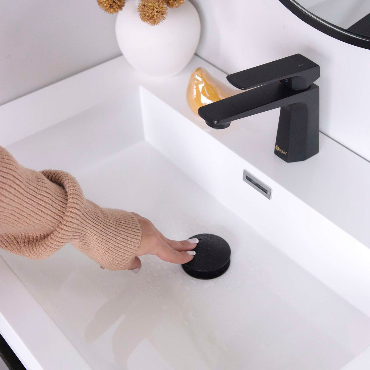 Stylish Pop-Up Bathroom Sink Drains Set with Overflow Matte Black D-701N2
