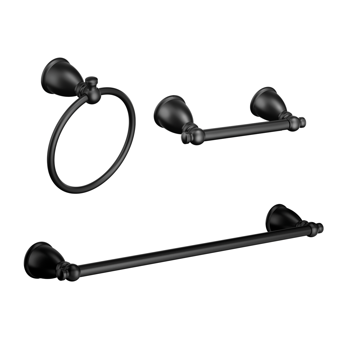 Moen Caldwell 3 Pc Kit: Pivoting Paper Holder, Towel Bar and Towel Ring Y3193 in Matte Black (Y3193BL)