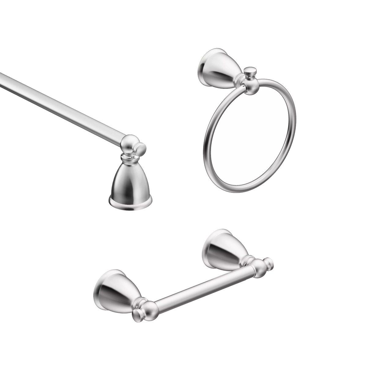 Moen Caldwell 3 Pc Kit: Pivoting Paper Holder, Towel Bar and Towel Ring Y3193 in Chrome (Y3193CH)