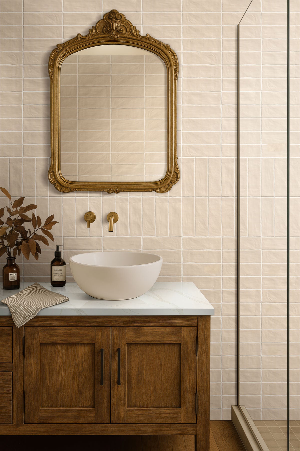 MSI Zest Sand 4 x 4 Satin Ceramic tile (NZESSAN4X4S) – MSI room scene (bathroom)