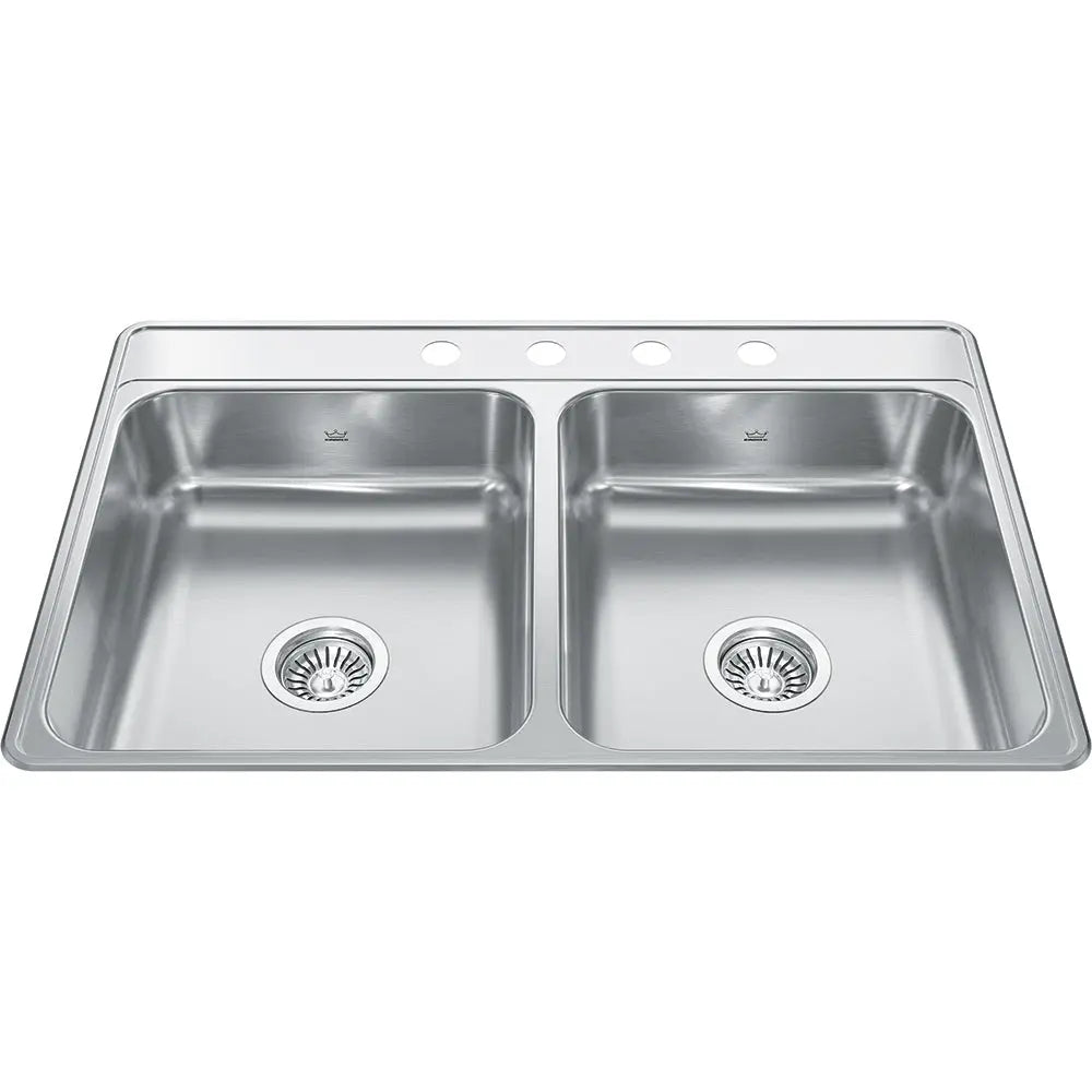 Kindred Creemore 33" x 22" Drop In Double Bowl 4-Hole Stainless Steel Kitchen Sink CDLA3322-6-4 Kindred