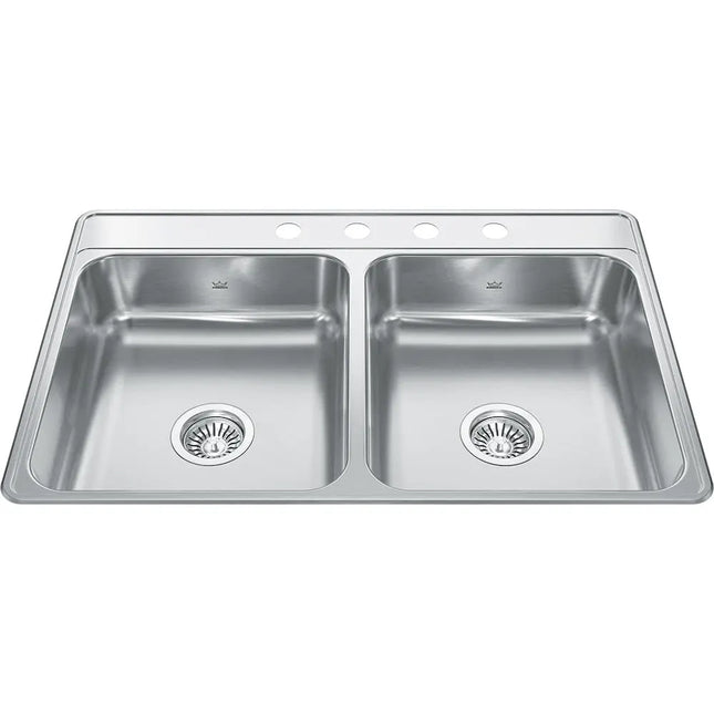 Kindred Creemore 33" x 22" Drop In Double Bowl 4-Hole Stainless Steel Kitchen Sink CDLA3322-6-4 Kindred