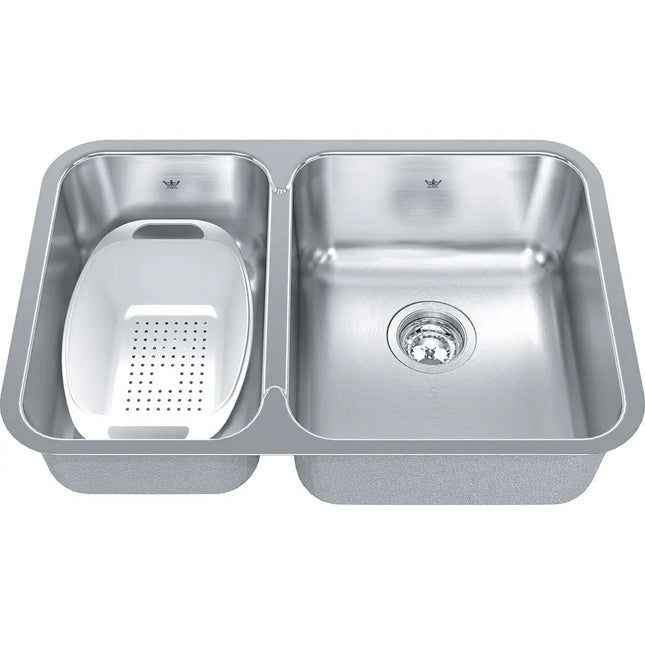 Kindred Steel Queen 26.87" x 17.75" Double Bowl Undermount 20 Gauge Kitchen Sink Stainless Steel QCUA1827L-8 Kindred